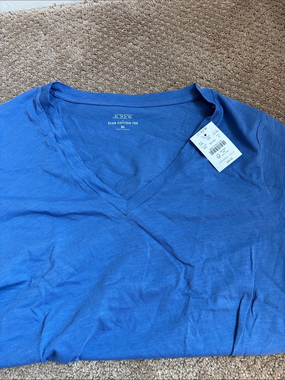 J. Crew Slub Cotton V-Neck Tee in Blue